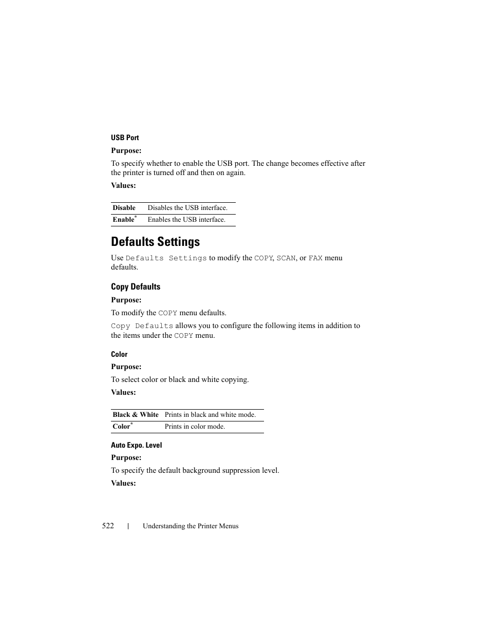 Defaults settings, Copy defaults | Dell 2155cn/cdn Color Laser Printer User Manual | Page 524 / 761