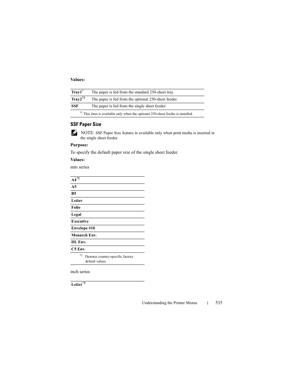 Ssf paper size | Dell 2155cn/cdn Color Laser Printer User Manual | Page 537 / 761