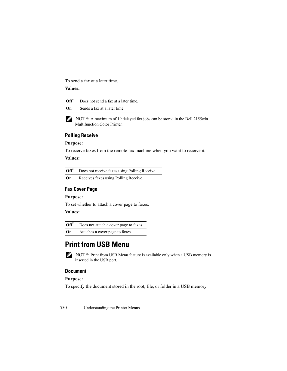 Polling receive, Print from usb menu, Document | Dell 2155cn/cdn Color Laser Printer User Manual | Page 552 / 761