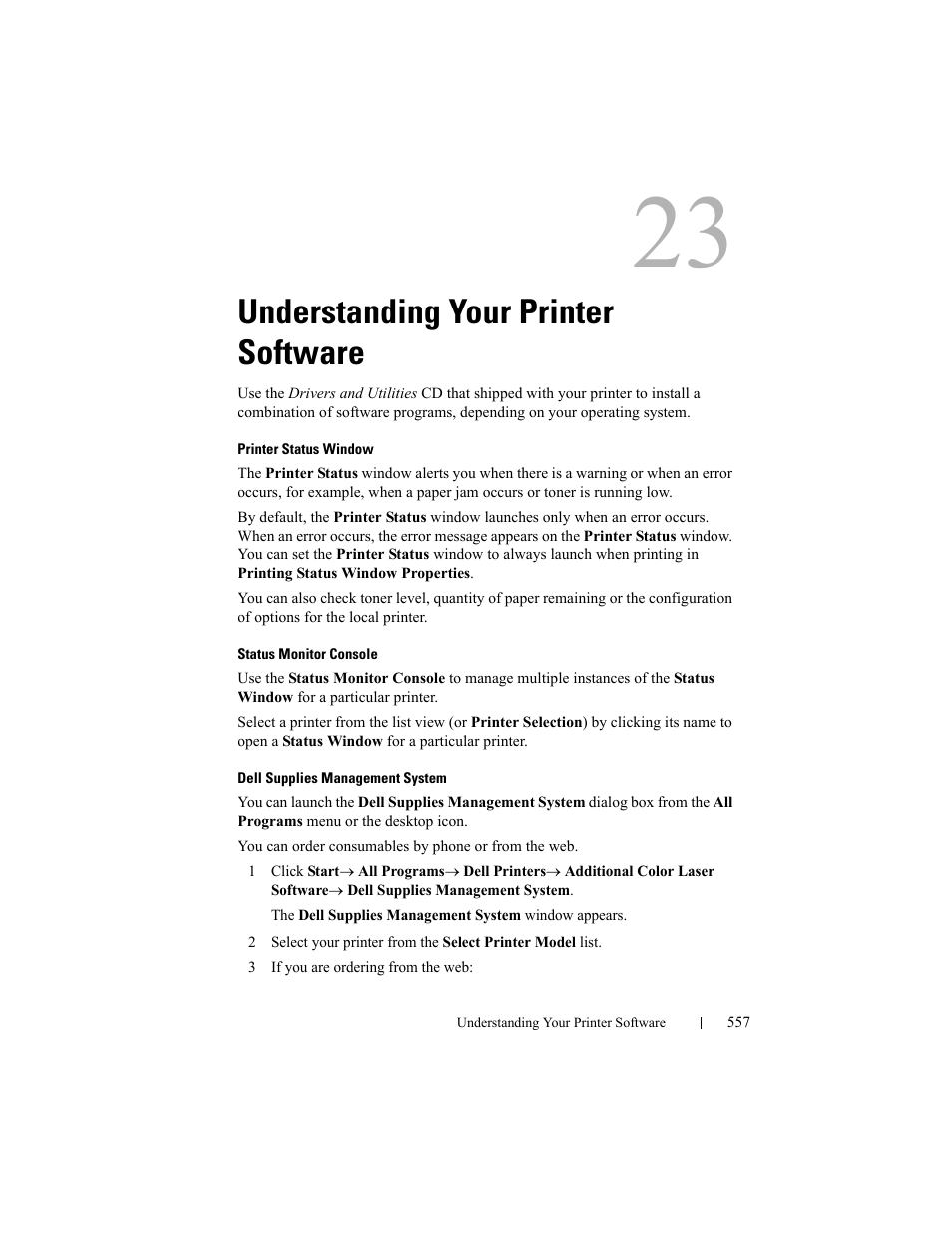 Understanding your printer software | Dell 2155cn/cdn Color Laser Printer User Manual | Page 559 / 761