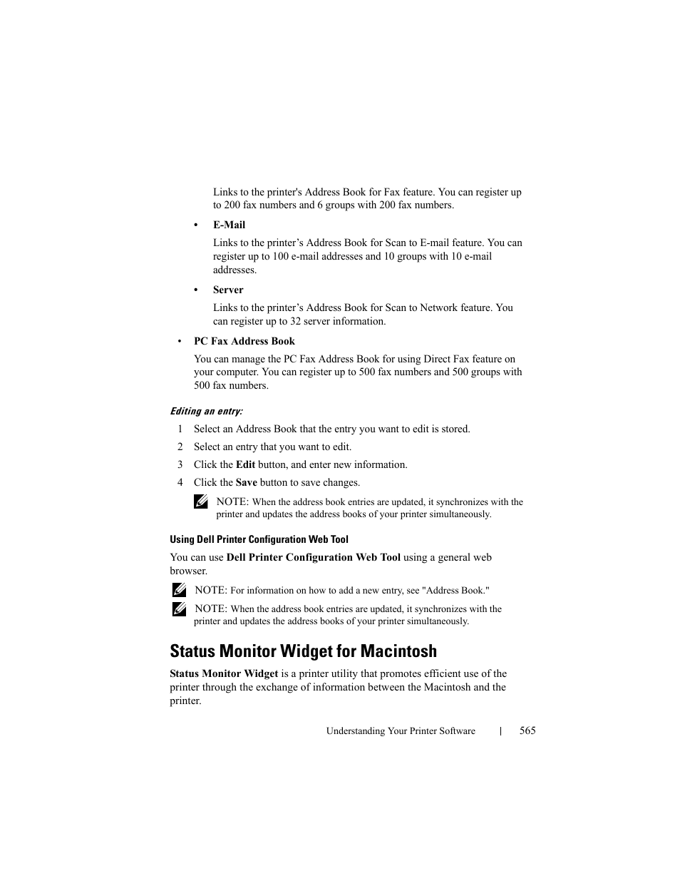 Status monitor widget for macintosh | Dell 2155cn/cdn Color Laser Printer User Manual | Page 567 / 761