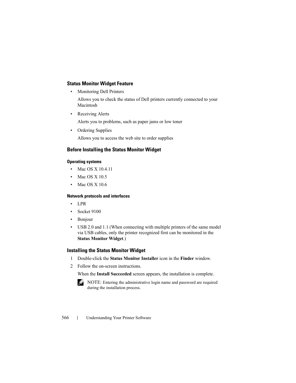 Status monitor widget feature, Before installing the status monitor widget, Installing the status monitor widget | Dell 2155cn/cdn Color Laser Printer User Manual | Page 568 / 761