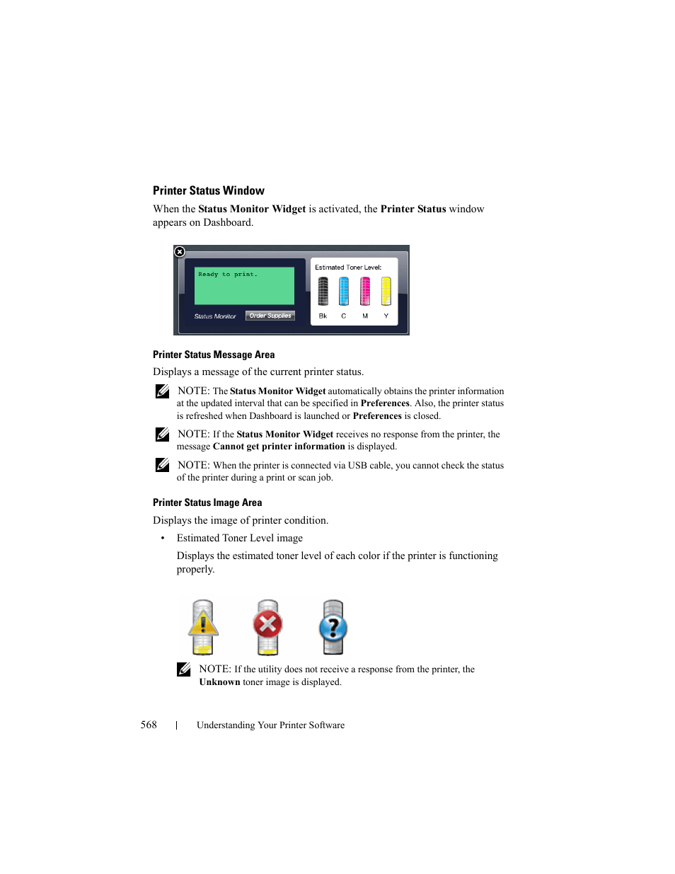 Printer status window | Dell 2155cn/cdn Color Laser Printer User Manual | Page 570 / 761