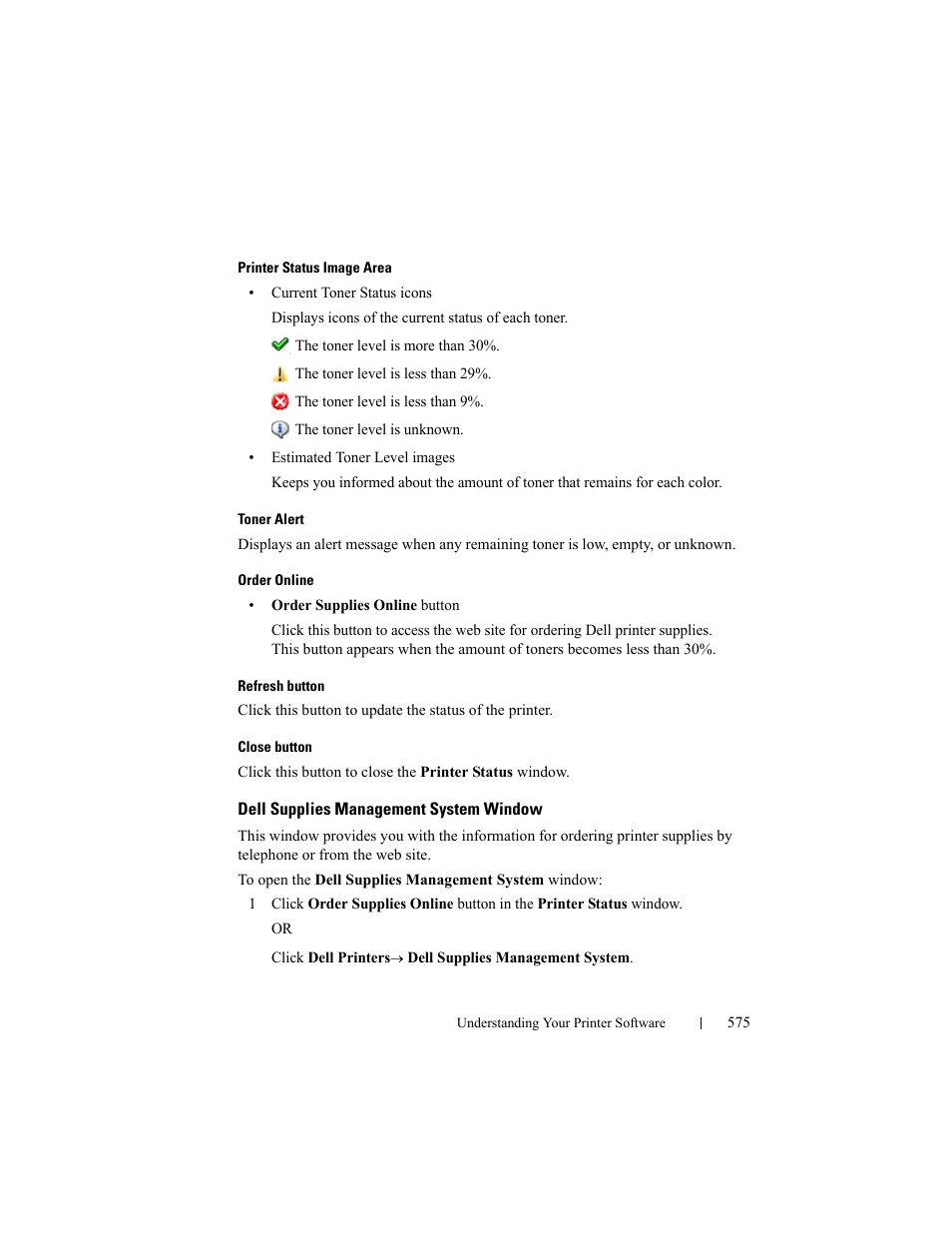 Dell supplies management system window | Dell 2155cn/cdn Color Laser Printer User Manual | Page 577 / 761