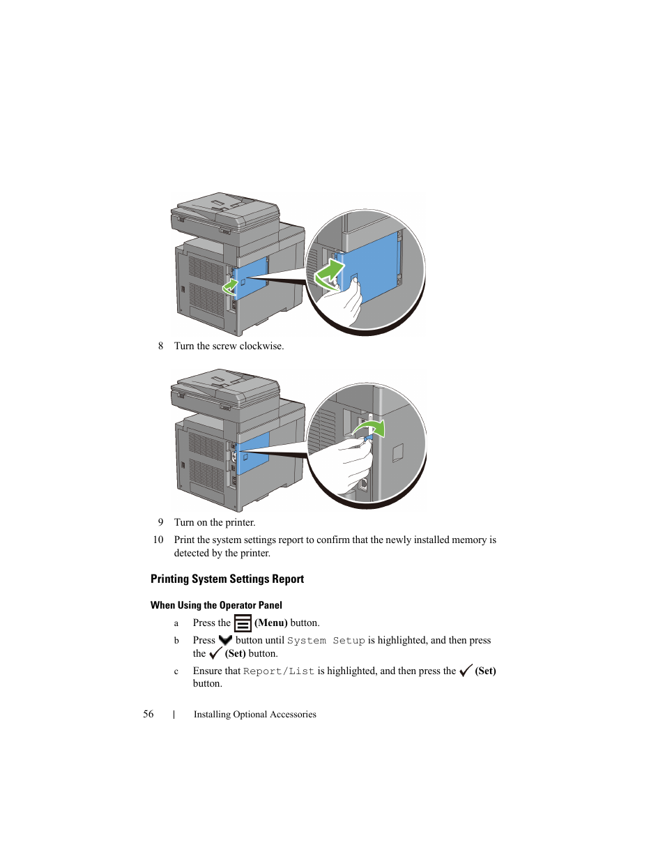 Printing system settings report | Dell 2155cn/cdn Color Laser Printer User Manual | Page 58 / 761