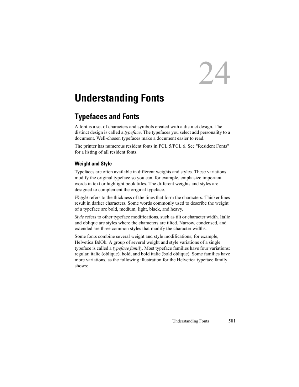 Understanding fonts, Typefaces and fonts, Weight and style | Dell 2155cn/cdn Color Laser Printer User Manual | Page 583 / 761