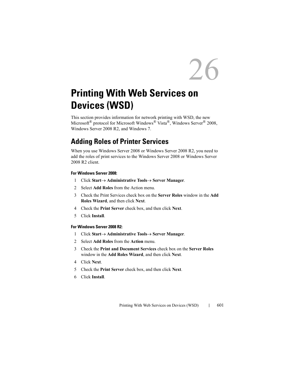 Printing with web services on devices (wsd), Adding roles of printer services | Dell 2155cn/cdn Color Laser Printer User Manual | Page 603 / 761