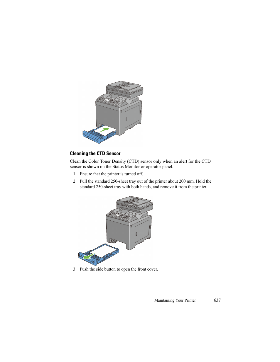 Cleaning the ctd sensor | Dell 2155cn/cdn Color Laser Printer User Manual | Page 639 / 761