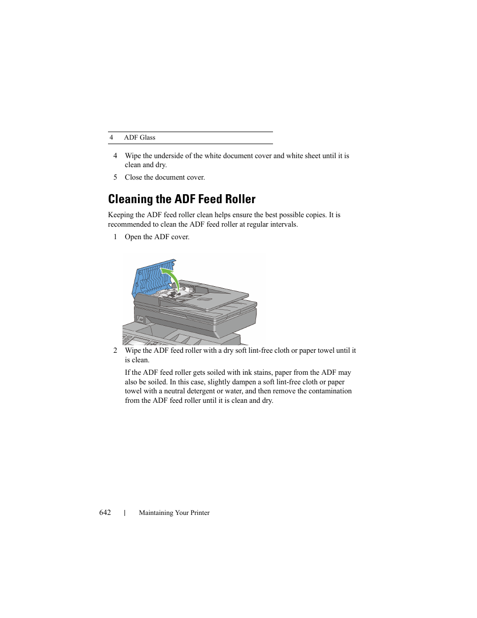 Cleaning the adf feed roller | Dell 2155cn/cdn Color Laser Printer User Manual | Page 644 / 761