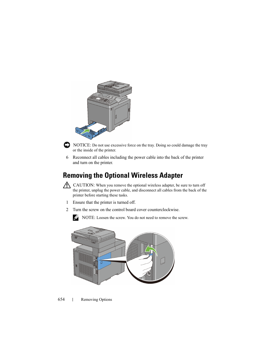 Removing the optional wireless adapter | Dell 2155cn/cdn Color Laser Printer User Manual | Page 656 / 761