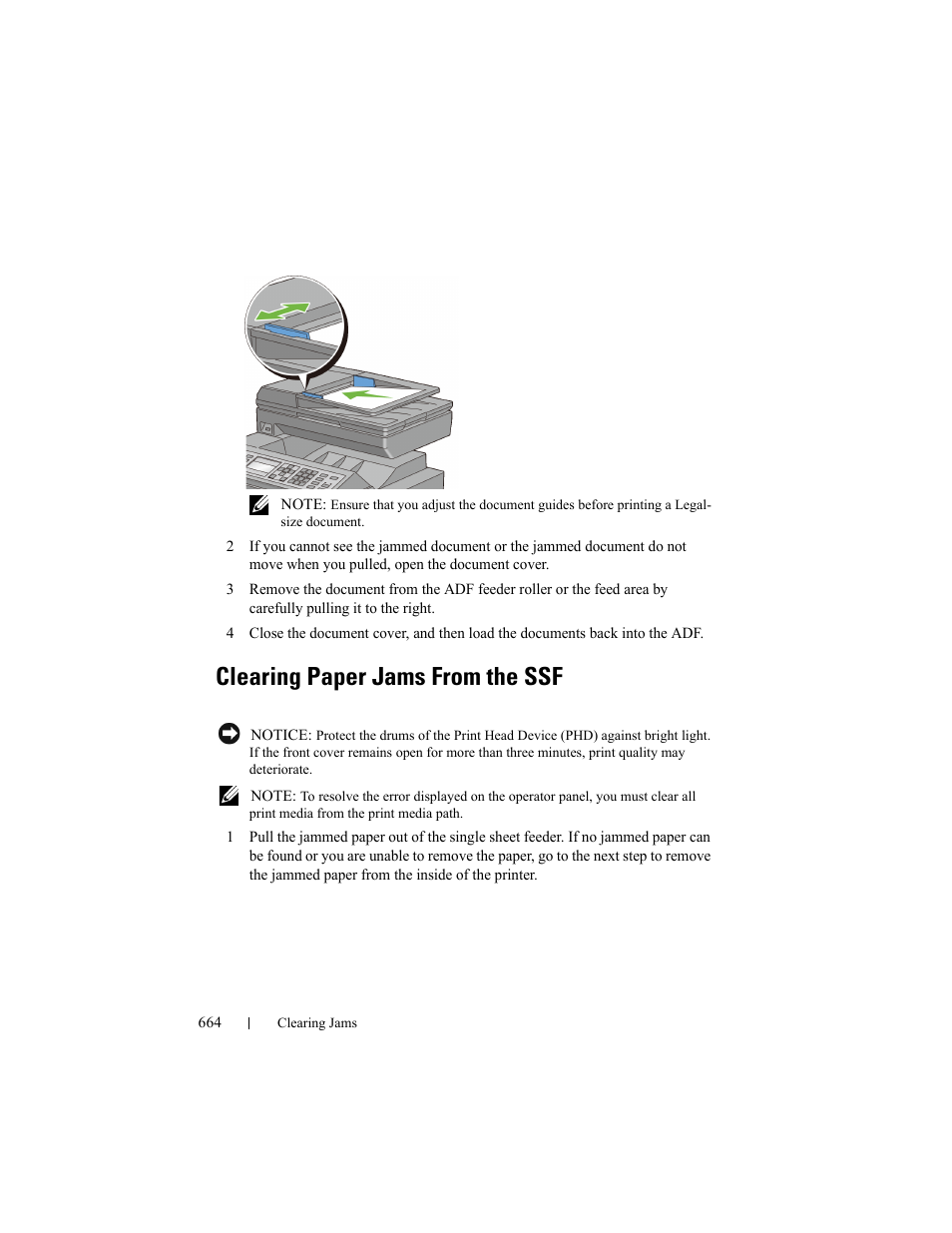 Clearing paper jams from the ssf | Dell 2155cn/cdn Color Laser Printer User Manual | Page 666 / 761