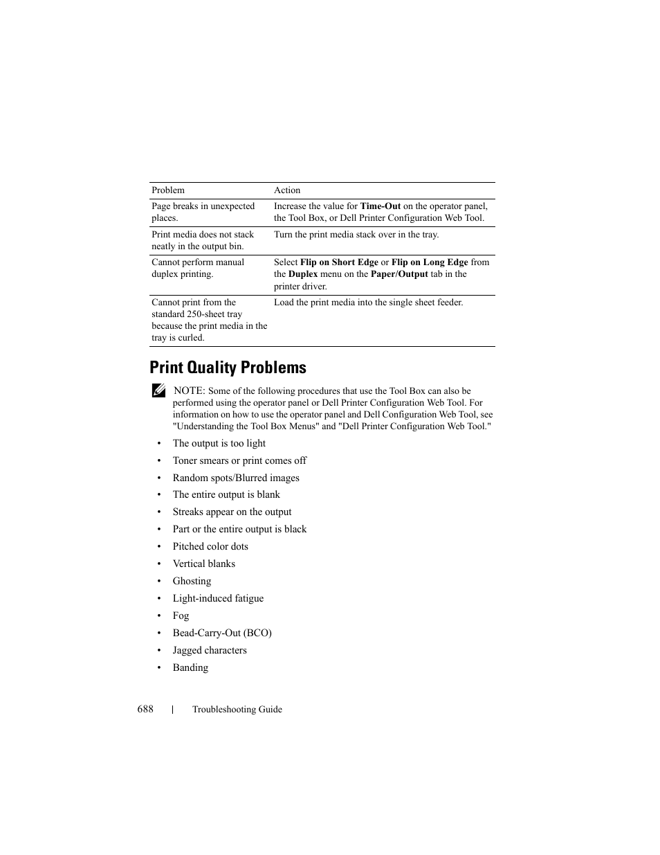 Print quality problems | Dell 2155cn/cdn Color Laser Printer User Manual | Page 690 / 761