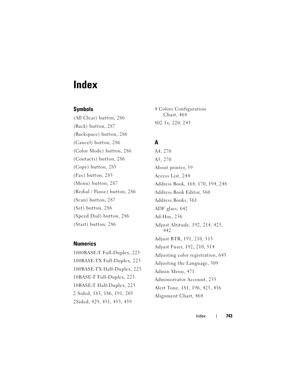 Index | Dell 2155cn/cdn Color Laser Printer User Manual | Page 745 / 761