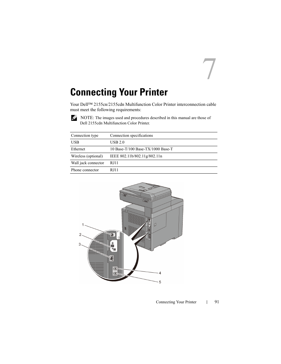 Connecting your printer | Dell 2155cn/cdn Color Laser Printer User Manual | Page 93 / 761