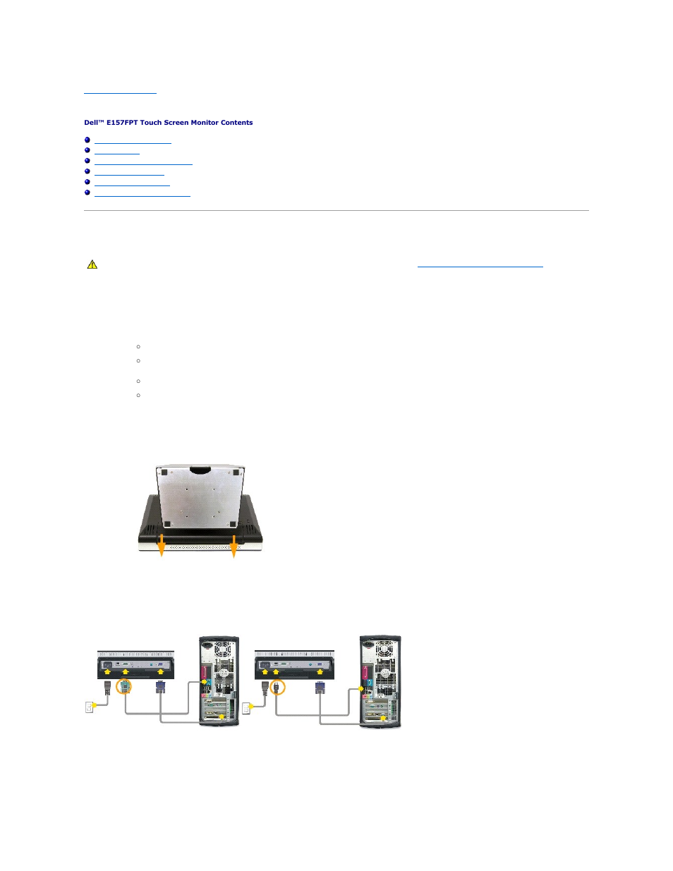 Setting up your monitor, Connecting your monitor | Dell E157FPT Monitor User Manual | Page 27 / 52