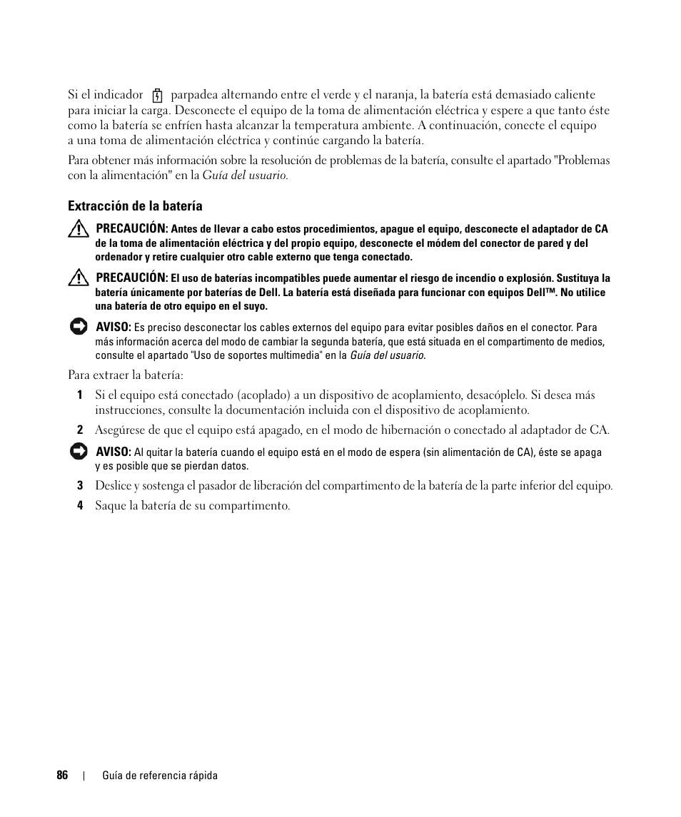 Extracción de la batería | Dell Latitude D531 (Mid 2007) User Manual | Page 86 / 94