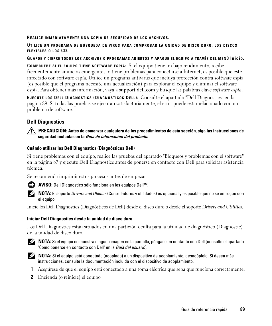 Dell diagnostics | Dell Latitude D531 (Mid 2007) User Manual | Page 89 / 94