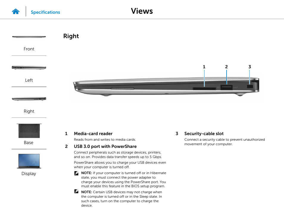 Right, Views | Dell XPS 13 (9343, Early 2015) User Manual | Page 4 / 23