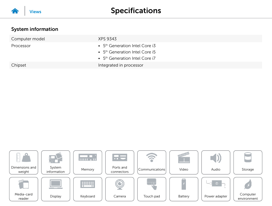 System, Information, Specifications | System information | Dell XPS 13 (9343, Early 2015) User Manual | Page 8 / 23