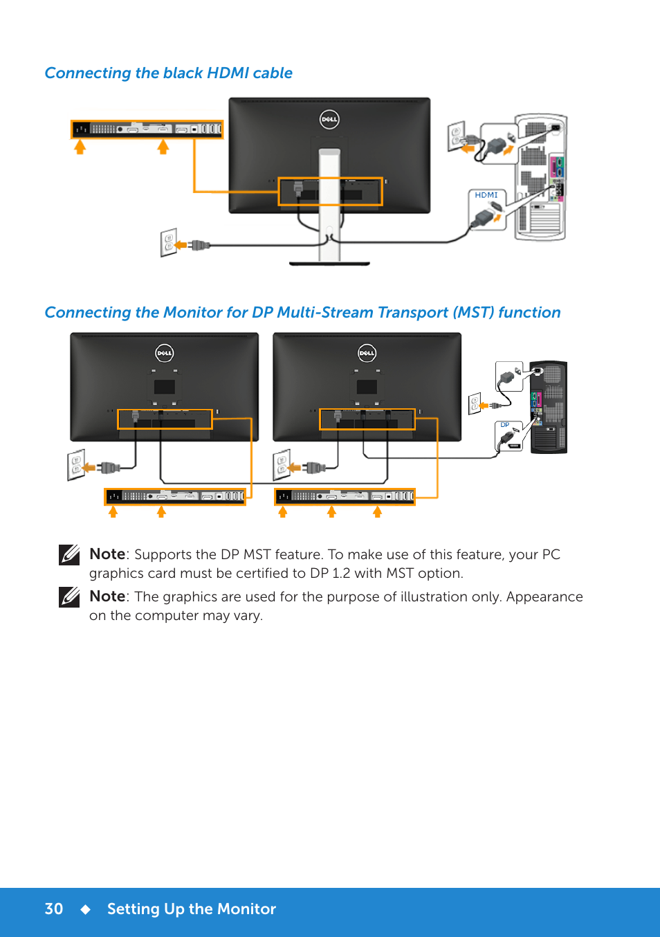 Connecting the black hdmi cable | Dell P2815Q Monitor User Manual | Page 30 / 78