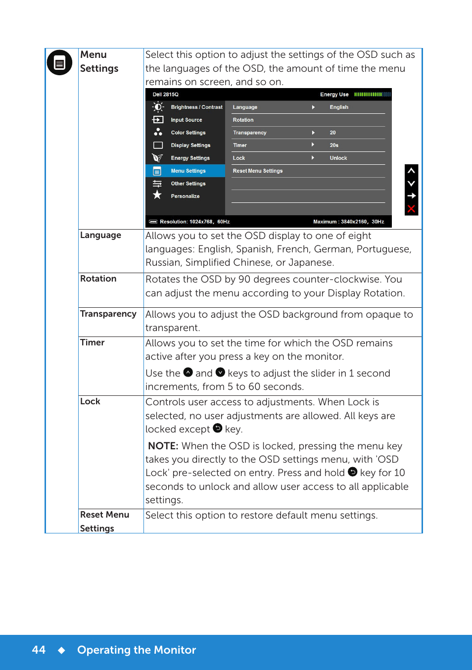 Dell P2815Q Monitor User Manual | Page 44 / 78