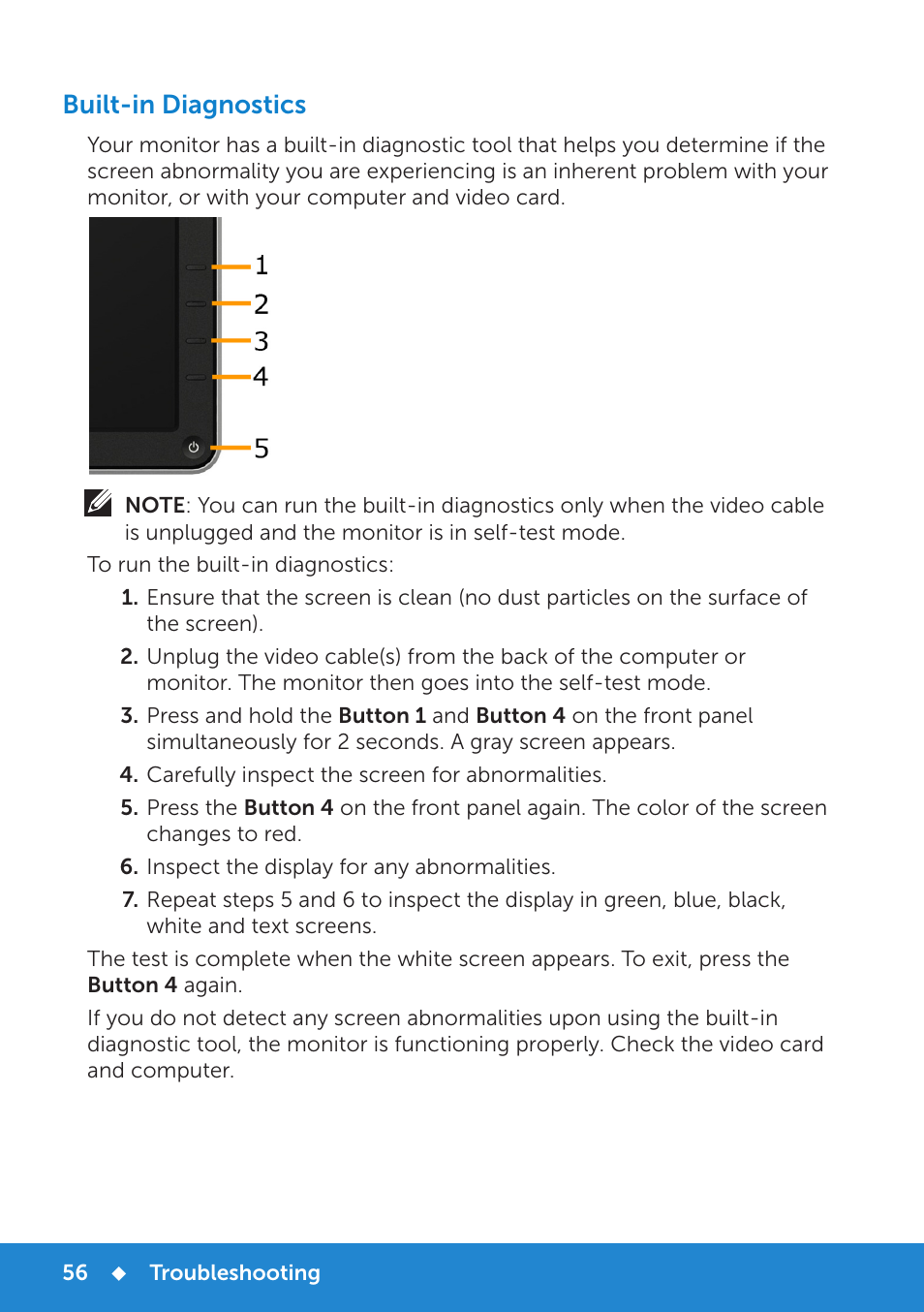 Built-in diagnostics | Dell P2815Q Monitor User Manual | Page 56 / 78