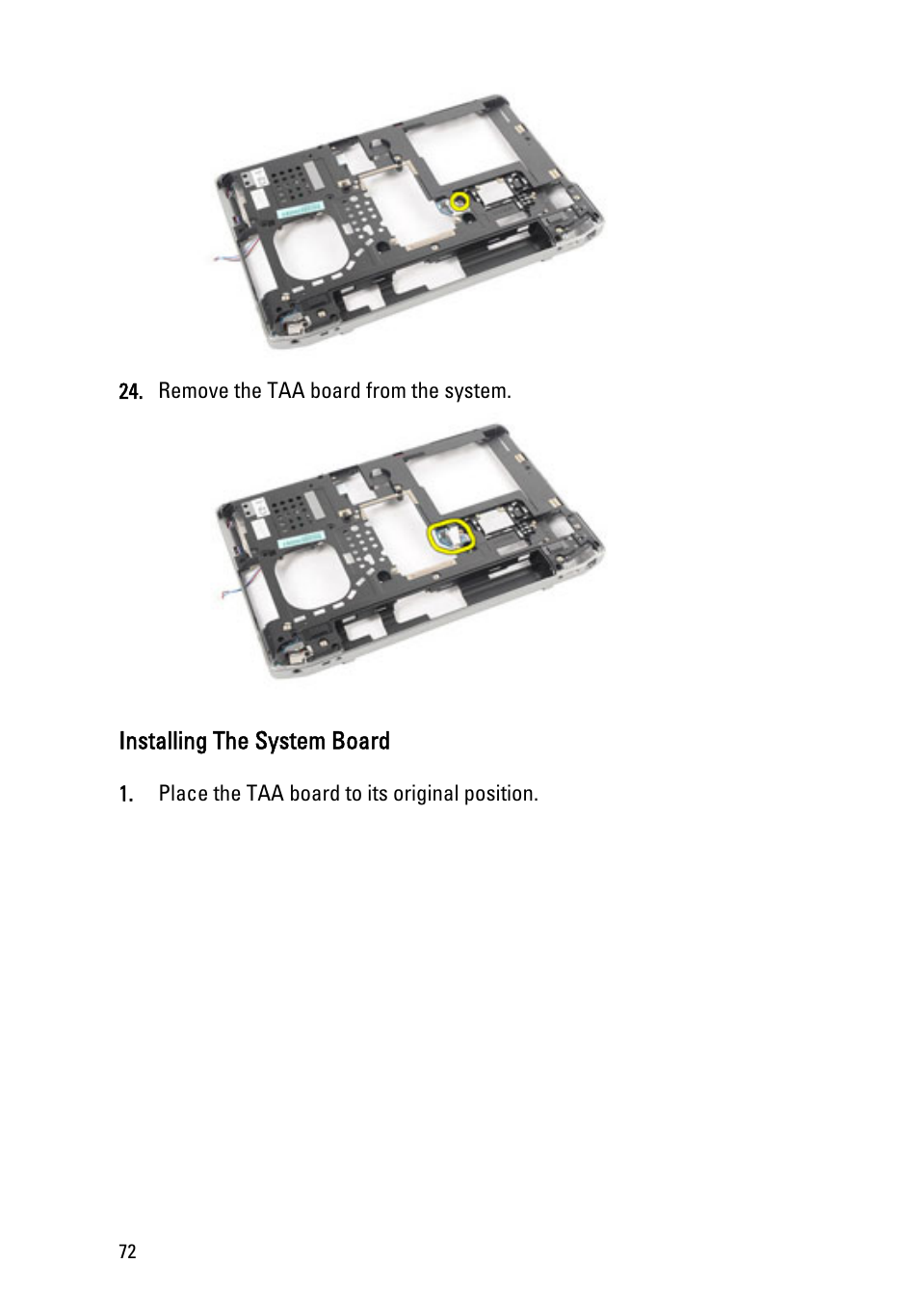 Installing the system board | Dell Latitude E6320 (Early 2011) User Manual | Page 72 / 117