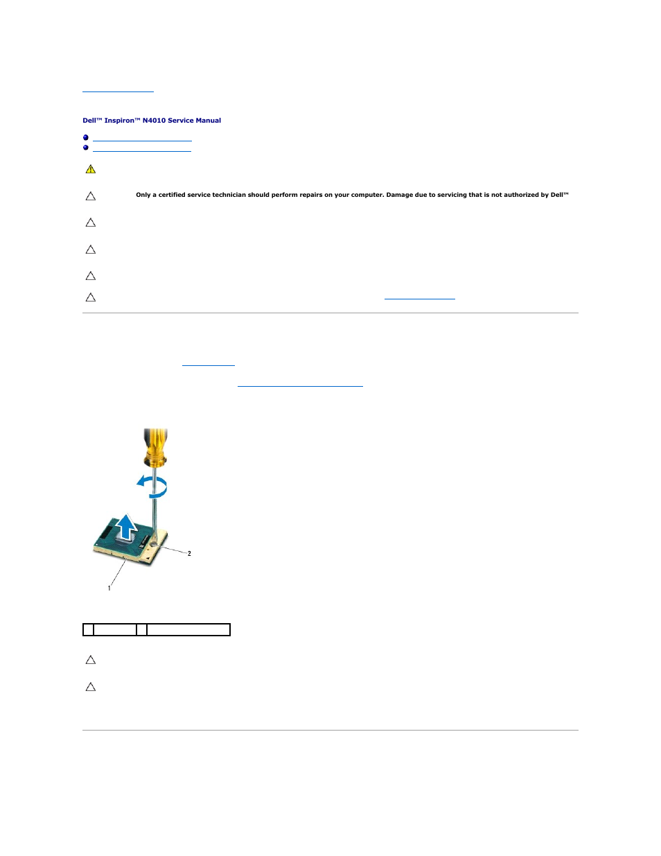 Processor module, Removing the processor module, Replacing the processor module | Dell Inspiron 14 (M4010, Mid 2010) User Manual | Page 14 / 53