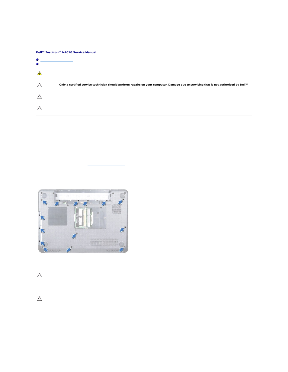 Palm rest, Removing the palm rest | Dell Inspiron 14 (M4010, Mid 2010) User Manual | Page 44 / 53