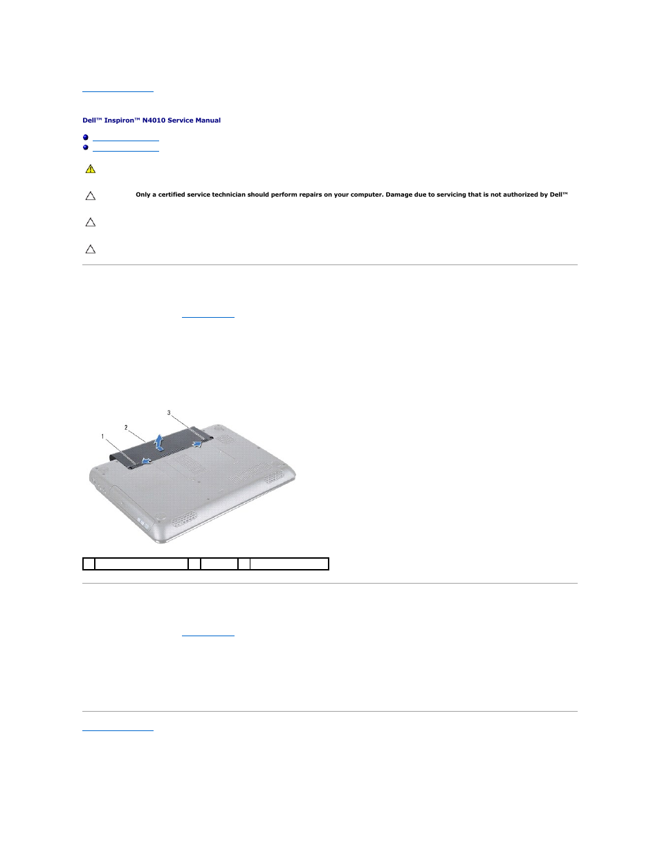 Battery, Removing the battery, Replacing the battery | Dell Inspiron 14 (M4010, Mid 2010) User Manual | Page 48 / 53