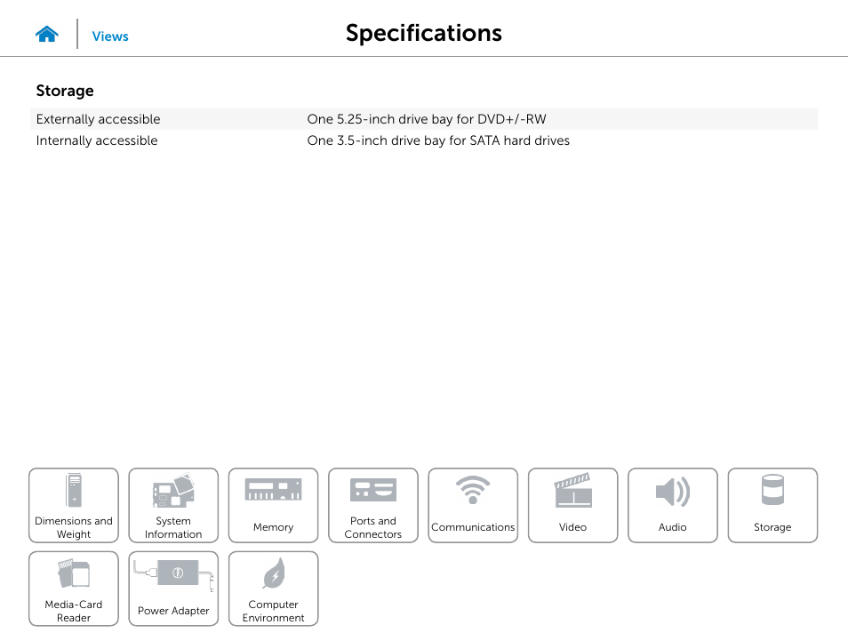 Storage, Specifications | Dell Inspiron Small Desktop (3646, Mid 2014) User Manual | Page 12 / 15