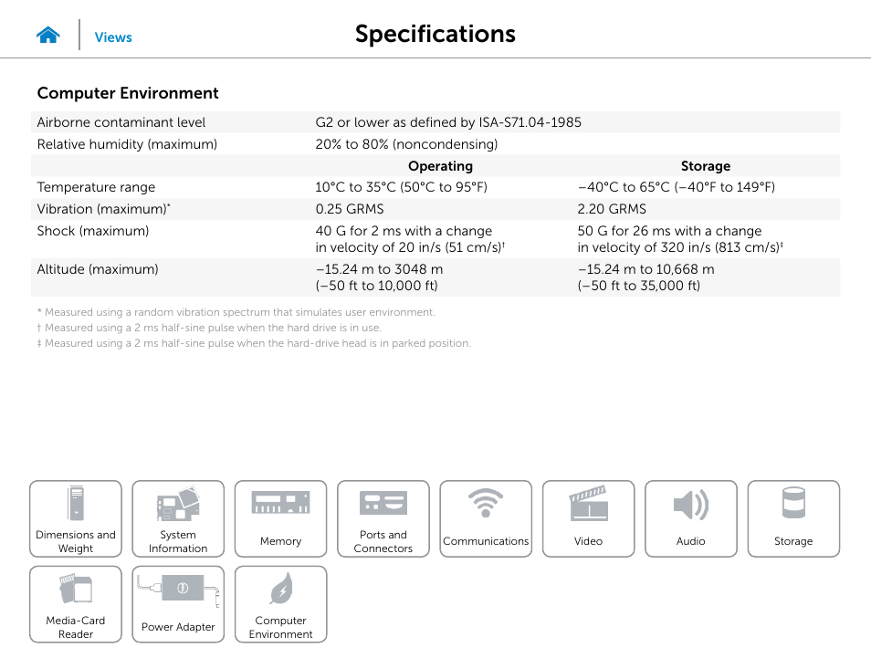 Computer, Environment, Specifications | Computer environment | Dell Inspiron Small Desktop (3646, Mid 2014) User Manual | Page 15 / 15