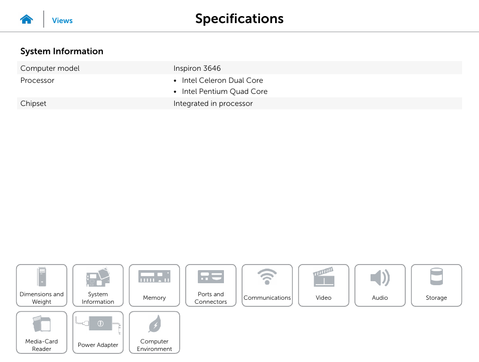 System, Information, Specifications | System information | Dell Inspiron Small Desktop (3646, Mid 2014) User Manual | Page 6 / 15