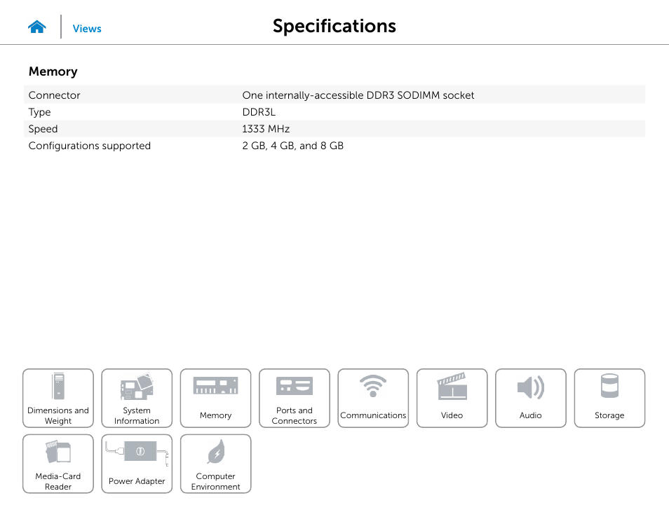 Memory, Specifications | Dell Inspiron Small Desktop (3646, Mid 2014) User Manual | Page 7 / 15