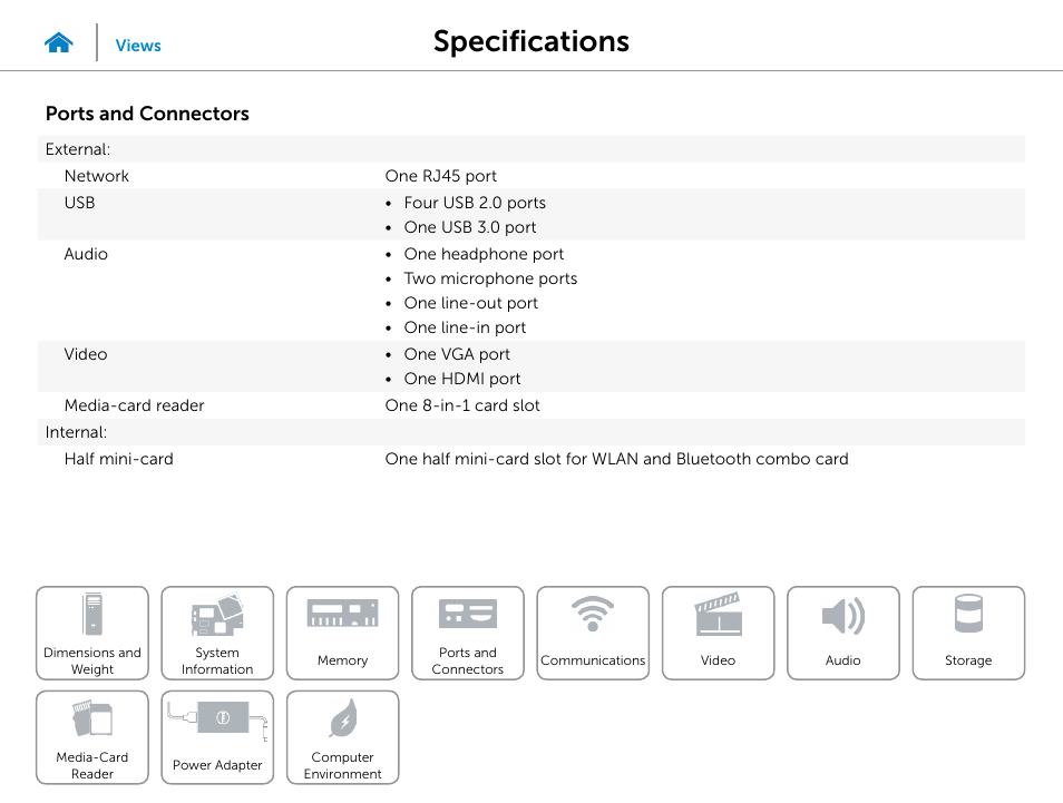 Ports and, Connectors, Specifications | Ports and connectors | Dell Inspiron Small Desktop (3646, Mid 2014) User Manual | Page 8 / 15