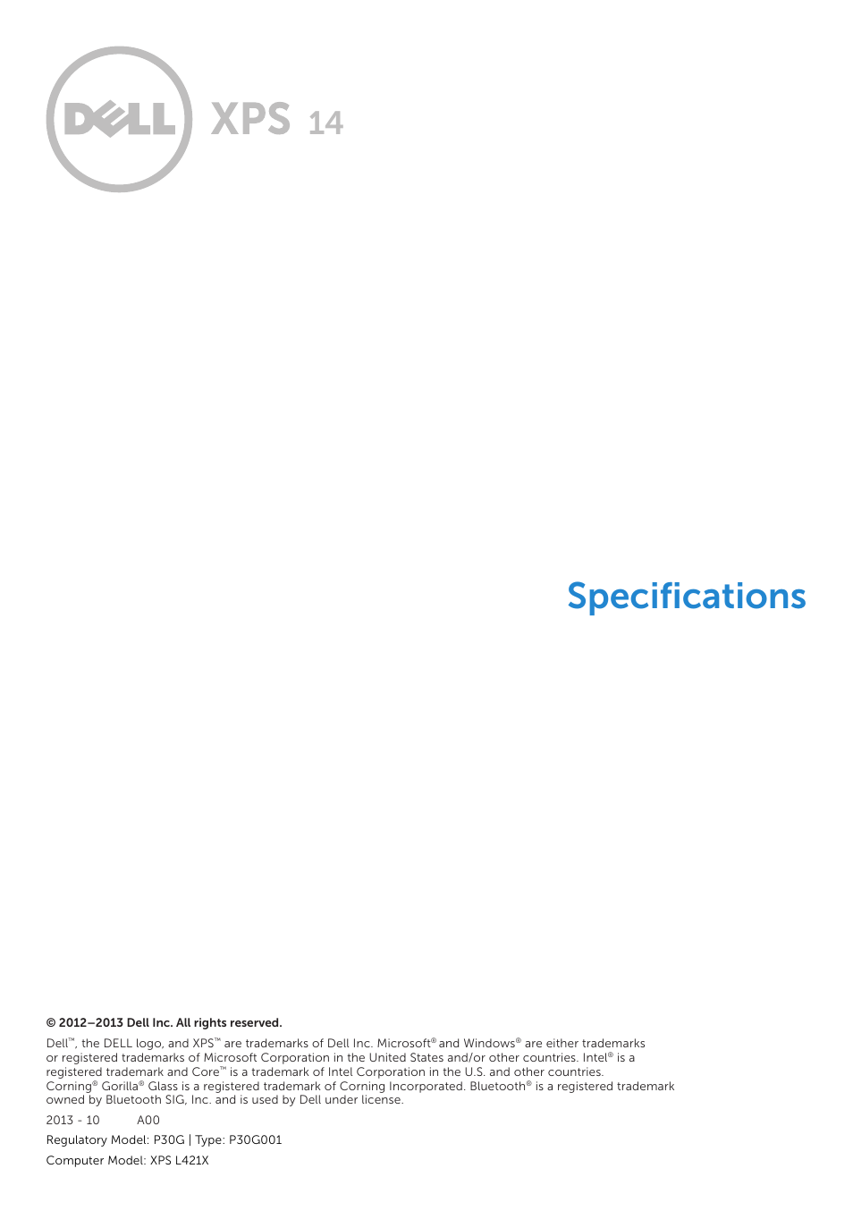 Dell XPS 14 (L421X, Mid 2012) User Manual | 6 pages
