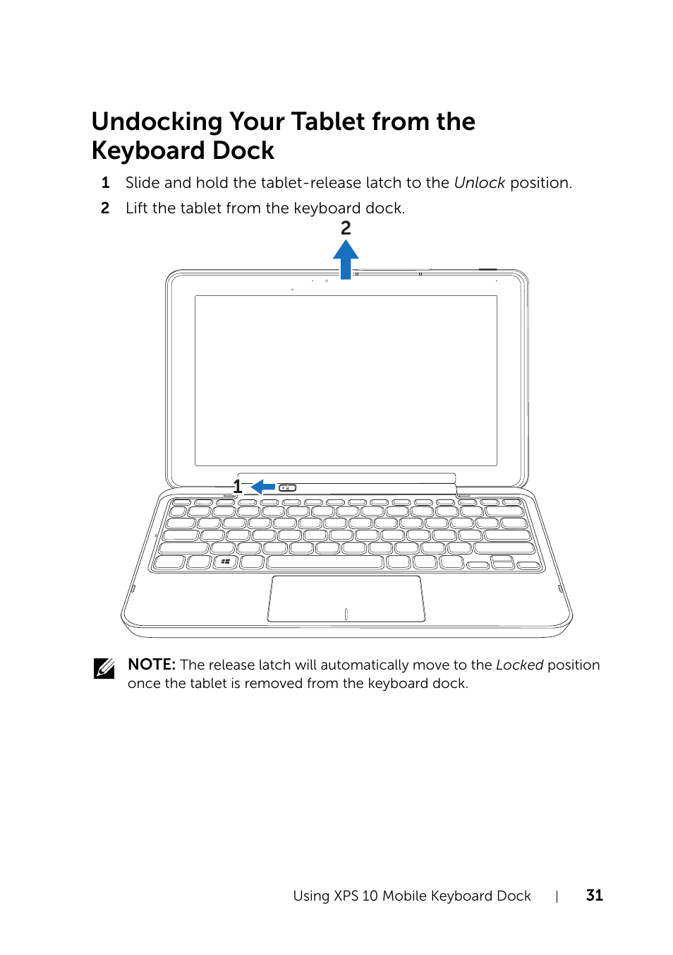 Undocking your tablet from the keyboard dock | Dell XPS 10 Tablet User Manual | Page 31 / 47