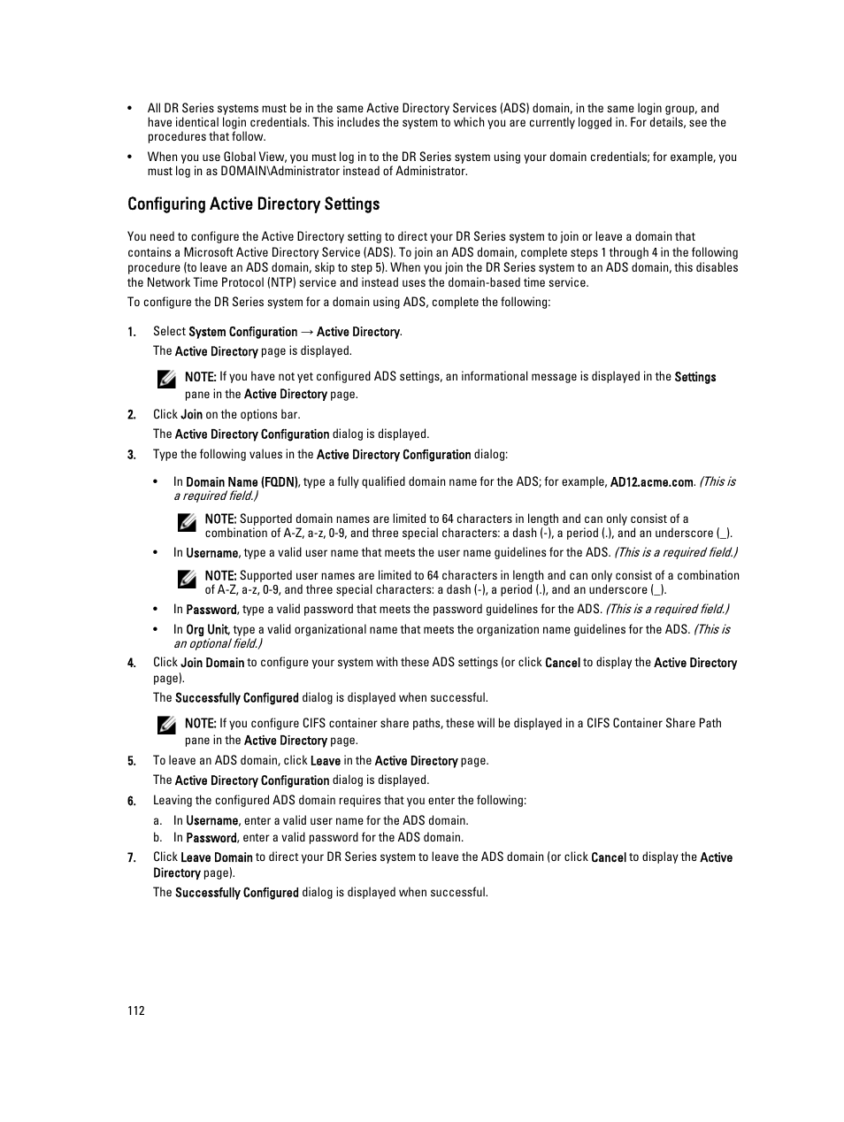 Configuring active directory settings | Dell PowerVault DR2000v User Manual | Page 112 / 191