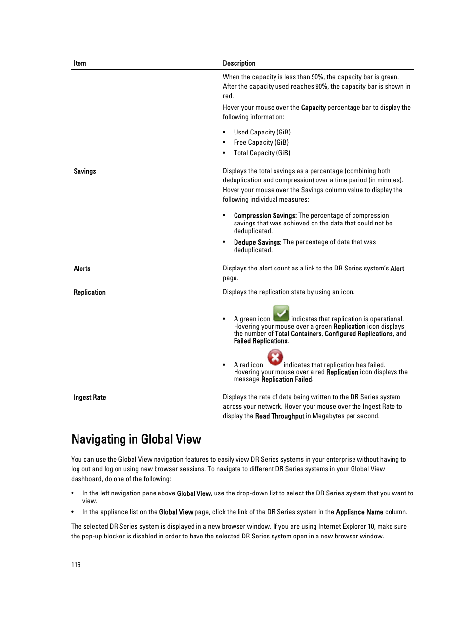 Navigating in global view | Dell PowerVault DR2000v User Manual | Page 116 / 191
