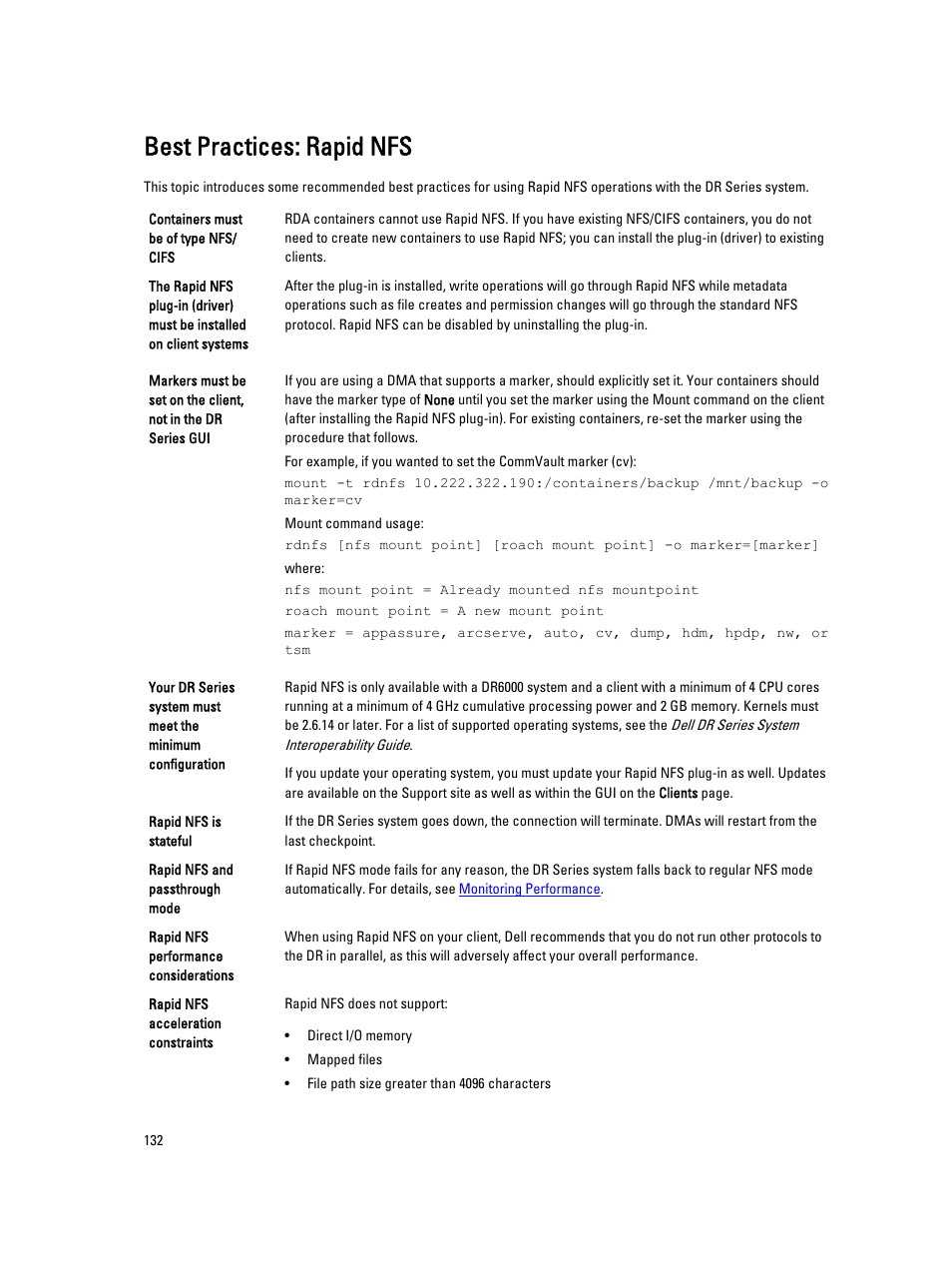 Best practices: rapid nfs | Dell PowerVault DR2000v User Manual | Page 132 / 191