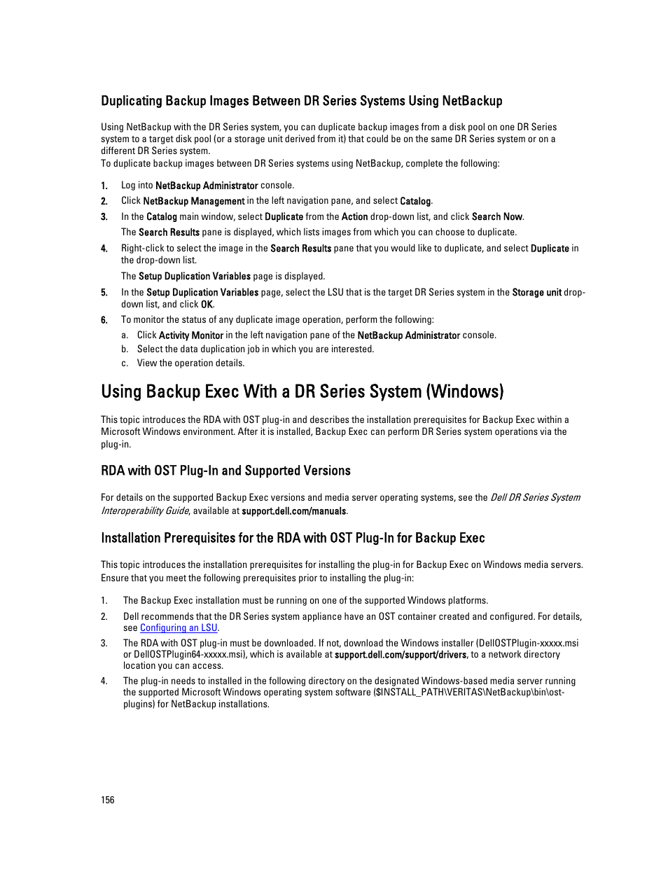 Rda with ost plug-in and supported versions | Dell PowerVault DR2000v User Manual | Page 156 / 191