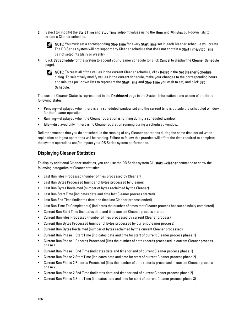 Displaying cleaner statistics | Dell PowerVault DR2000v User Manual | Page 186 / 191