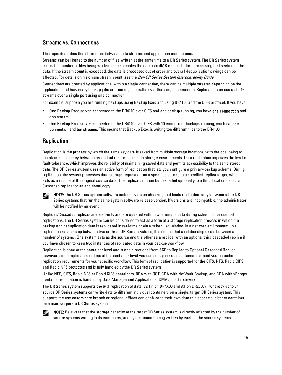 Streams vs. connections, Replication | Dell PowerVault DR2000v User Manual | Page 19 / 191