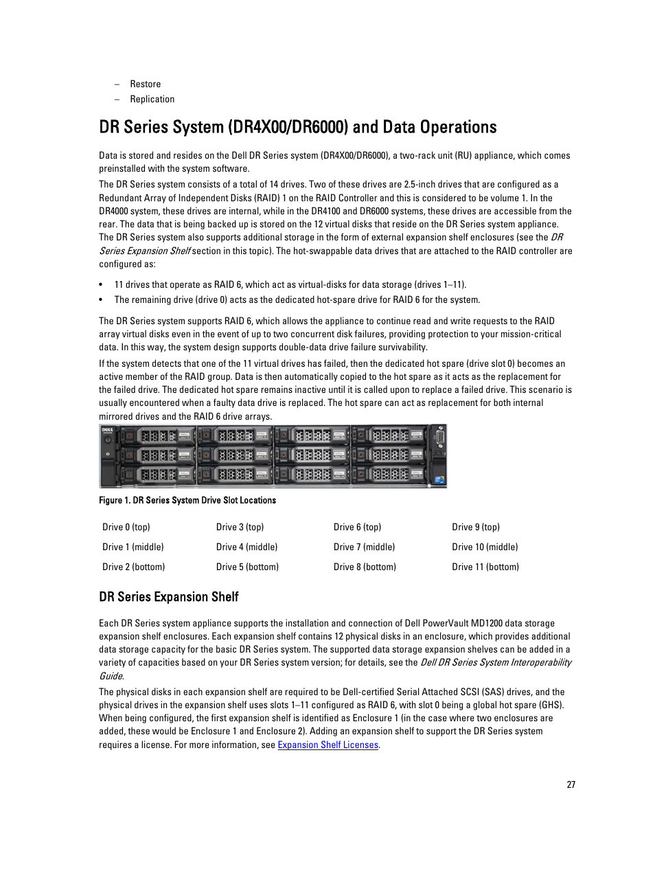 Dr series expansion shelf, Dr series system and data operations | Dell PowerVault DR2000v User Manual | Page 27 / 191