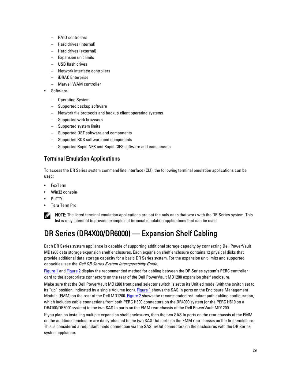 Terminal emulation applications, Dr series, System - expansion shelf cabling | Dr series system - expansion shelf cabling, Dr series system - expansion shelf, Cabling | Dell PowerVault DR2000v User Manual | Page 29 / 191