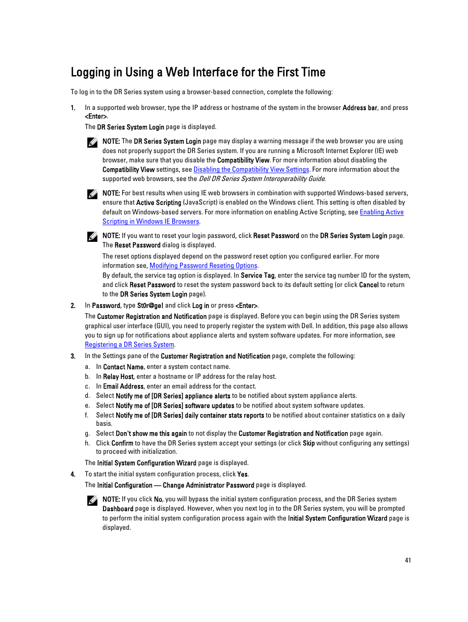 Logging in using a web interface | Dell PowerVault DR2000v User Manual | Page 41 / 191