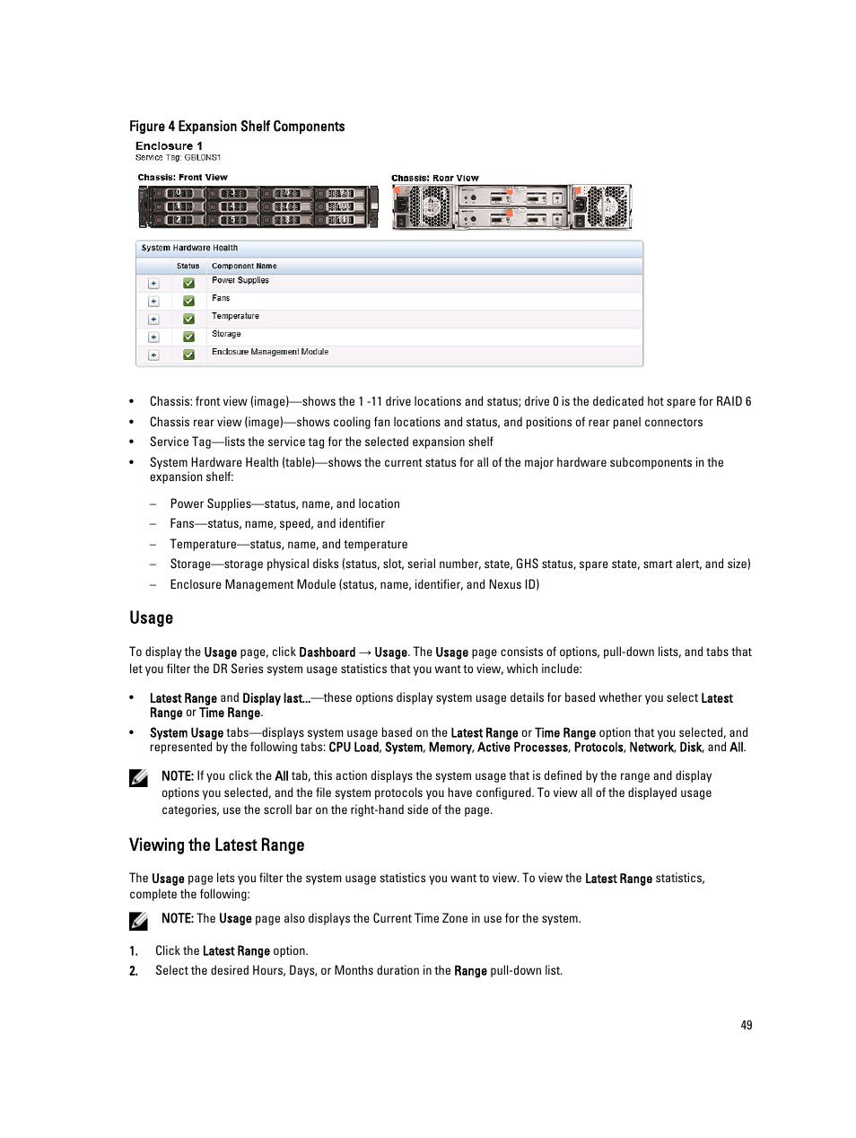 Usage, Viewing the latest range | Dell PowerVault DR2000v User Manual | Page 49 / 191