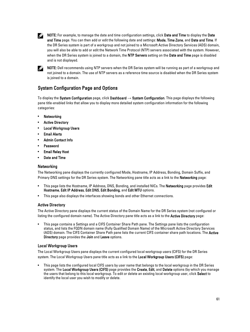 System configuration page and options | Dell PowerVault DR2000v User Manual | Page 61 / 191