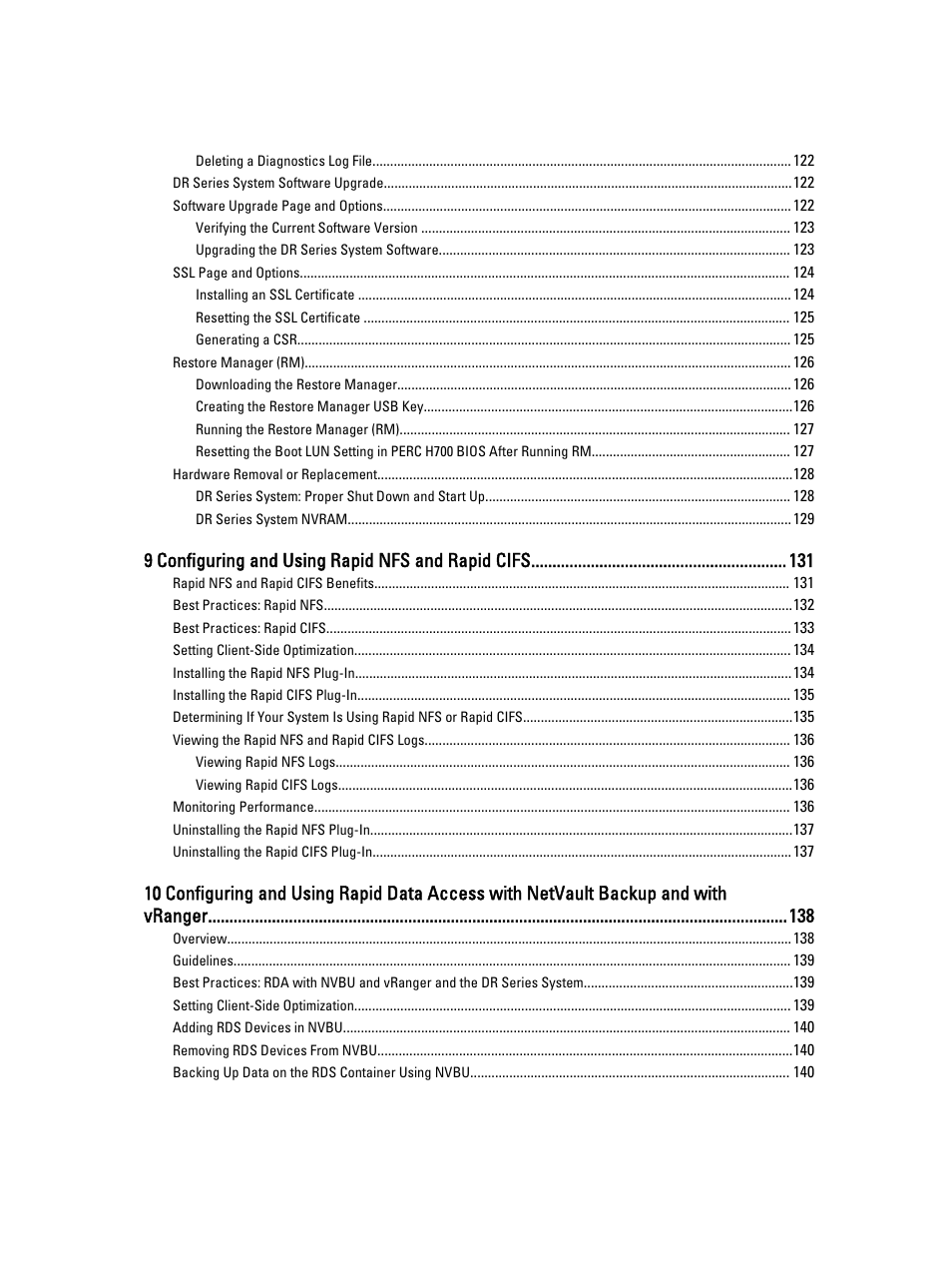 9 configuring and using rapid nfs and rapid cifs | Dell PowerVault DR2000v User Manual | Page 7 / 191