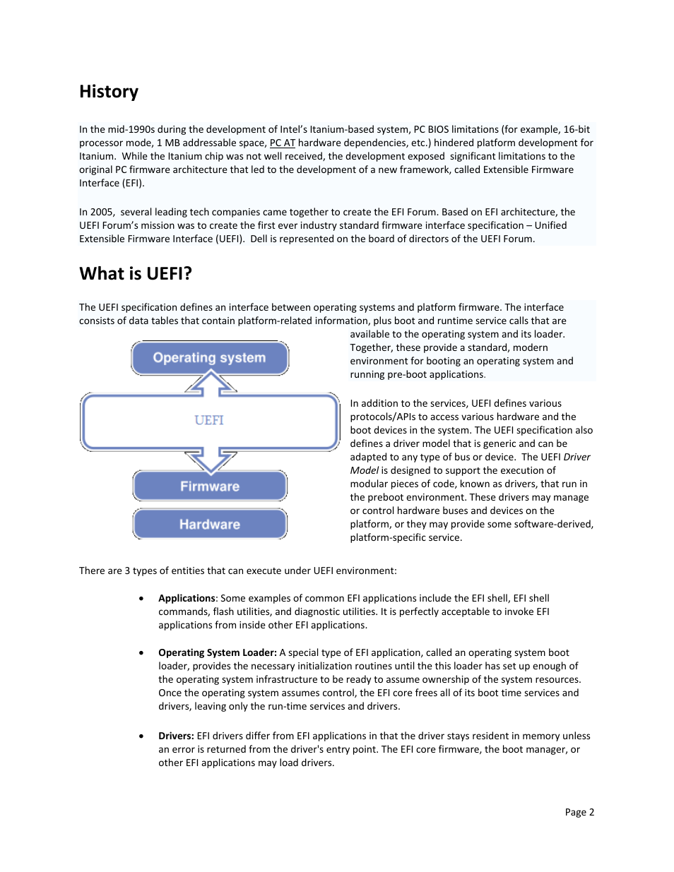 History, What is uefi | Dell PowerEdge M710HD User Manual | Page 4 / 9